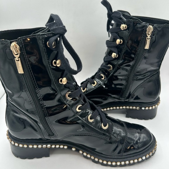 Schutz “Andorra” Black Patent Leather Laced Up Combat Boots W/ Rhinestones SZ 8 - Picture 11 of 14